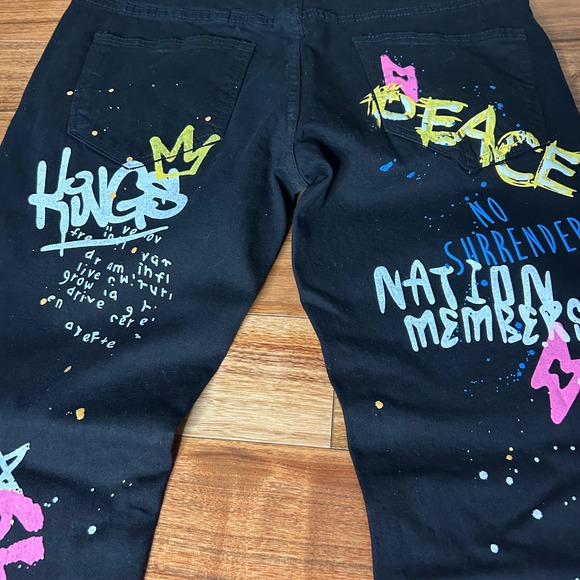 Argonaut Nation Graffiti Art Black Denim‎ Pants Mens Size 36x34 Urban Style - Picture 6 of 8